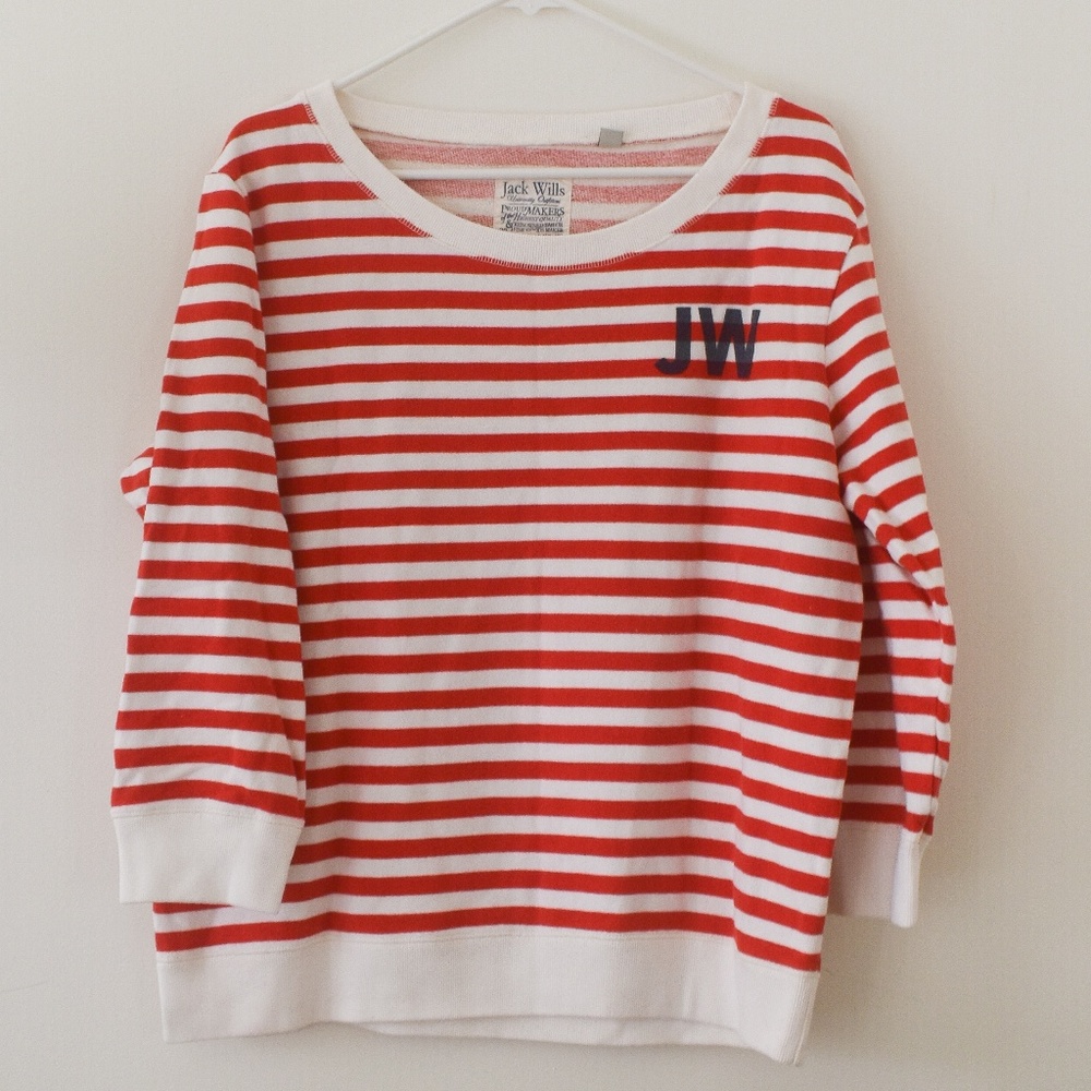 Jack Wills Red & White Breton Stripe Sweatshirt M